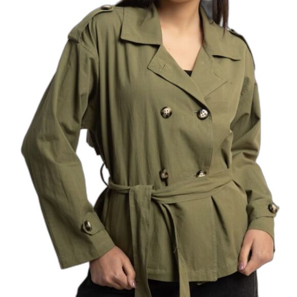 FHQ Collection Olive Green Blazer Double-Breasted with Belt Closure Size XL - Picture 1 of 10